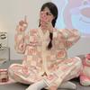 Pijamas a cuadros para mujer, primavera y otoño de 2025, nuevo cárdigan de manga larga, talla grande, otoño e invierno, ropa de casa, ropa exterior.