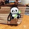 Llavero de Panda de Cuero Genuino Lindo Dibujo Animado Flor Bambú Cuero Lujo Ligero Colgante para Bolso de Pareja Pequeño Regalo