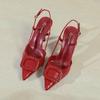 Sandálias de Costas Abertas para Mulheres 2025, Sapatos Femininos de Tamanho Grande, Salto Alto Vermelho de Bico Fino com Uma Tira, Salto Fino, Tamanho Grande, Confortáveis
