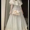 Elegante vestido capa Lolita, Vestido largo de hada Lolita con cinturón de lazo para ceñir la cintura, Vestido esponjoso de princesa