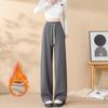 Pantalones Casuales de Pierna Ancha de Corte Delgado Nuevos 2025 para Mujer, Acetato Lana, Otoño e Invierno, Forro Polar, Engrosados, Petite, Pantalones Rectos con Caída