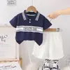 Traje de Calle para Niño de Comercio Exterior Verano Nuevo Moda Casual Astutamente Letra de Bebé Lasel Manga Corta Pantalones Cortos Traje Moderno