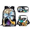 Mochila Estampado Creativo para Estudiante Set de Tres Piezas Serie Mariposa 3D Mochila Combinada de Gran Capacidad para Computadora para Hombre y Mujer