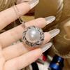 Anillo Camelia Clásico Francés Industria Pesada Disco Circonita Perla Negra juego Aretes Flor de Gema Cuentas Yingying
