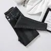 Otoño e invierno 2022 Nuevos jeans azul gris de cintura alta para mujer, pantalones ajustados ajustados con acolchado de terciopelo, pantalones de bota