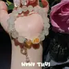 Pulseira Flor do Deus de Cristal Leitoso Aquamarina Bordado Dourado Sorriso de Concubina, Pulseira de Jade Verde Floral Cristal Rosa Uva