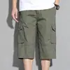 Pantalones cortos de algodón puro para hombre hasta la rodilla, ropa de trabajo fina de verano de 7 puntos, pantalones casuales holgados de cintura alta con elástico de longitud media