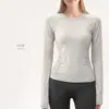 Top de manga comprida para yoga com gola redonda feminino justo alta elasticidade fitness manga comprida modelagem slim petite camada base toque de alta qualidade feminino outono