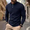 2026 Transfronterizo Amazon Estilo Americano Hombre Otoño Casual Retro Simple Holgado Henley Camiseta de Manga Larga