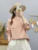 Colección Otoño 2026: Estilo Artístico Cuello Alto Corte Holgado Cardigan de Espiga para Mujer Camisa de Manga Larga Top Casual Venta al por Mayor