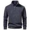 Sudadera Casual para Hombre con Media Cremallera y Cuello Alto, Color Sólido, Forro Polar, Gruesa, Corte Holgado, Jersey, Chaqueta Casual