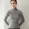 Suéter de cachemir suave y sin costuras, corte ajustado, 100% cachemir para mujer, cuello alto, color liso, tejido de punto para otoño e invierno