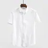Verão estilo japonês casual quadrado colarinho linho manga curta camisa masculina fino respirável solto plus size algodão linho camisa branca