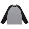 Jingtao otoño e invierno nuevo hilo doble algodón puro color de contraste manga raglán manga larga camiseta marca de moda para hombre retro holgada estudiante camiseta interior