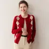 Nuevo Cárdigan de Punto de Cachemira para Mujer Otoño e Invierno de un Solo Botón Jacquard de Diamantes Retro Holgado Delgado Chaqueta Superior