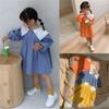 Vestido para Niña con Cuello Azul Marino, Corte Holgado, Estilo Muñeca, Nueva Moda de Otoño, Ropa Infantil de Comercio Exterior, Venta al por Mayor para Edades 3-8