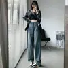 Jeans Feminino de Cintura Alta Perna Estreita e Larga Verão Fino 2023 Novo Estilo Tubo Reto Solto Slim-fit Calça com Caimento