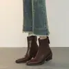 Versão em Pele de Ovelha~ Botas de Cano Curto Stretch Pretas de Salto Alto para o Dia a Dia, Botas Curtas Retro Macias com Salto Grosso para Outono e Inverno, Botas de Corte Ajustado