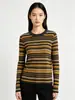 Fábrica de Suéteres Fuente Dalan: Nuevo top versátil de otoño e invierno para mujer, corte ajustado, adelgazante, con rayas de colores contrastantes y cuello redondo