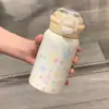 Vaso de Plástico de Grado Alimenticio, Modelo Nuevo con Doble Tapa, Vaso Portátil Grande con Popote, Botella de Agua de Gama Alta Linda y Elegante para Niños