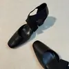 Versão em Pele de Ovelha~Sapatilhas Retro com Tiras Cruzadas para Mulheres, Sandálias de Bico Fechado, Saltos Altos Quadrados para Mulheres, Sapatos Mary Jane com Salto Grosso