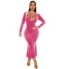 Y1275 Roupas Femininas Transfronteiriças Europeias e Americanas Amazon Inverno Novo Sexy Moda Decote Halter Sem Costas Quadril Vestido Cauda de Peixe