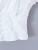 Moda Feminina Europeia e Americana Transfronteiriça Outono 2025 Novo Top Jacquard 3D com Zíper nas Costas e Mangas Bufantes Decote V
