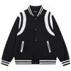 Chaqueta de Béisbol de Color Contrastante Blanco y Negro para Hombre, Nuevo Estilo Primavera y Otoño, Marca de Tendencia Americana, Sensación de Alta Gama, Chaqueta Bomber de Lana Holgada