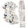 Conjunto de Pijama Casual de Tres Piezas para Mujer Transfronterizo, Dibujos Animados Lindos de Manga Corta, Pantalones Largos y Shorts, Conjunto de Doble Uso para el Hogar y el Exterior