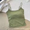 Camisola plisada de seda de hielo para mujer, con almohadilla para el pecho, corte entallado, ropa interior y exterior adelgazante, top sin costuras color piel.
