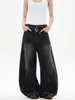 Calça jeans masculina moderna com efeito desgastado e bigodes, calça larga reta solta com estilo americano de alta qualidade, calça casual versátil