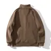 Moletom masculino com gola alta, blusa casual de manga comprida para primavera, outono e inverno, forrado com fleece para aquecimento, jaqueta cardigã com zíper. 13531