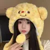 Pelúcia de Urso Manteiga Fofo de Desenho Animado Chapéu de Lã Pulôver Chapéu de Tricô Tudo-em-Um Quente e à Prova de Frio Espesso Outono e Inverno Chapéu Lei Feng