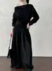 Ns Estilo Coreano Elegante Gola Swing Ombro Inclinado Conjunto de Duas Peças Top + Calça de Pernas Largas Veludo Terno Feminino Outono Novo Cintura Preguiçoso 3738
