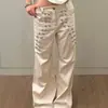 Jeans Denim Europeu e Americano Transfronteiriço y2k Design com Fivela de Metal Street Retro Calças de Perna Reta Perna Larga Calças Longas Soltas