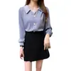 Camisa Fina de Primavera e Outono com Decote V de Chiffon Branca Manga Longa Feminina Top Solto de Cor Sólida