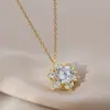 Corrente para clavícula elegante com zircônia incrustada banhada a ouro real, design de nicho feminino, colar de girassol, colar de estilo frio, joia