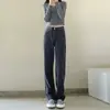 Jeans de Cor Clara Wide Leg Feminino Nova Coleção Primavera Slim All-match Estilo Coreano Solto Cintura Alta Reta Longo Calças Tendência