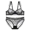 Ropa Interior de Encaje Transfronteriza Puro Deseo Verano Fino para Mujer Pechos Grandes Mostrando Pechos Pequeños Sujetador Transpirable Conjunto de Sujetador Sexy