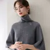 Suéter de Punto de Cachemira para Mujer, Manga Corta, Holgado, Adelgazante, con Cuello de Canalé Grueso Suelto, Bloque de Color, Botones
