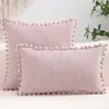 Fronha estilo boêmio, linho liso com pompons e franjas, capa de almofada primavera/verão para sala de estar, quarto, decoração de casa