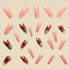 Manicura de Ballet de Longitud Media Manicura de San Valentín Color Nude Patrón de Rosa Roja Parche de Uñas Postizas Estilo de Año Nuevo Primavera y Verano