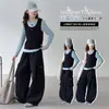 Pantalones de Otoño para Niñas 2026 Nueva Moda Sueltos de Pierna Ancha Casual Infantil Pantalones Cargo Azul Marino para Niños Mayores