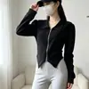 Chaqueta corta de manga larga para otoño e invierno, corte ajustado, diseño de moda, top único para mujer, sudadera con cremallera asimétrica, moderna
