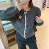 Cardigan de Punto Suave y Sedoso con Encaje Empalmado, Estilo Suave, Nuevo Estilo Otoño e Invierno Francés, Suéter Dulce Elegante con Cuello Redondo para Mujer