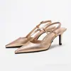 Zapatos de tacón alto simples de color liso para primavera, modernos y versátiles, corte bajo con una sola tira y parte trasera abierta, sandalias de tacón fino, zapatos de tacón alto de color liso de una sola tira