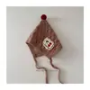 Chapéu de Lã com Proteção para Orelhas para Crianças e Bebês, Chapéu de Mago com Corda Fofo para Mulheres, Chapéu de Lã Quente e à Prova de Vento Estilo Coreano