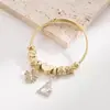 Pulsera Heming Jewelry Panjia Dora de Acero Inoxidable con Colgante de Triángulo y Trébol de Cuatro Hojas, Pulsera Ajustable, Moda Simple