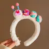 Faixa de cabeça de pelúcia fofa de desenho animado para lavar o rosto de mulheres, acessório de cabelo para outono e inverno, faixa de cabeça de coroa alta, antiderrapante, grampo de cabelo que não cai