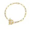 Cadena de eslabones ovalados tipo clip de papel, estilo europeo y americano, no se decolora, cadena de alambre cuadrado de acero inoxidable, pulsera con cierre de mosquetón
